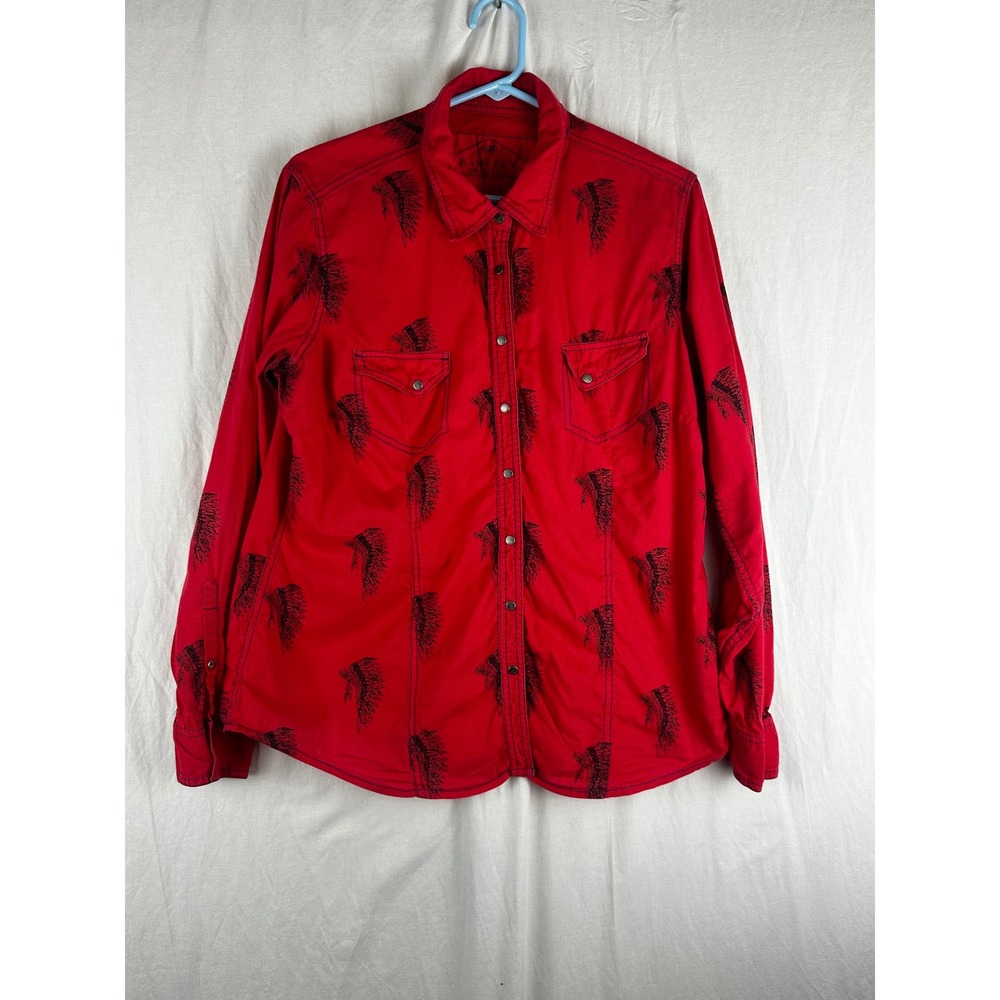 Red Barn‎ Fly Trading Western Shirt XL  Indian Headdress Print Button Up